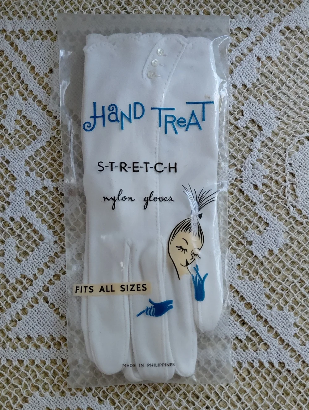 Deadstock Vintage Hand Treat Stretch Nylon Gloves — White. One Size Fits Most